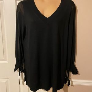 NWT sheer sleeve v neck sweater
